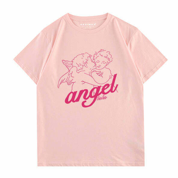 Trendy Y2K Angel T-Shirt in Pink - Perfect for Party Style & Grunge Outfits