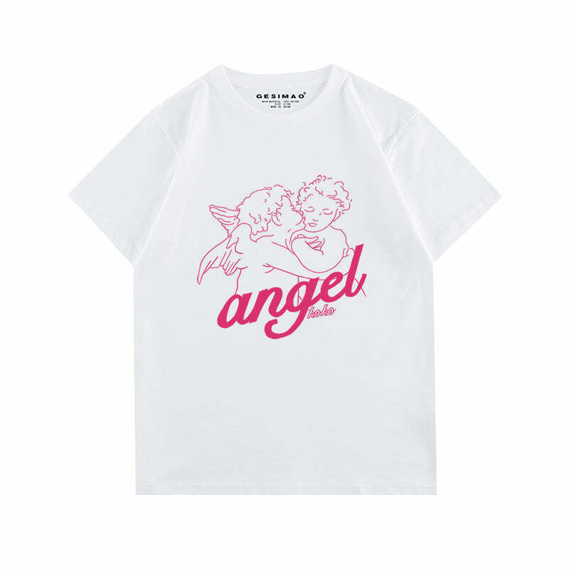 Trendy Y2K Angel T-Shirt in Pink - Perfect for Party Style & Grunge Outfits