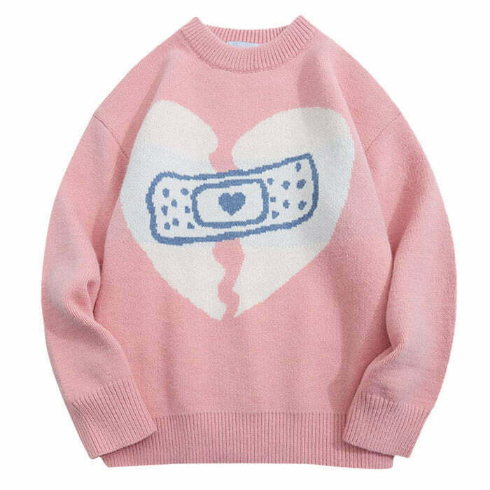 Trendy Y2K Broken Heart Sweater in Purple - Grunge Style for Fashion-Forward Outfits