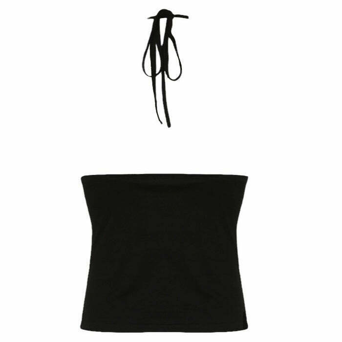 Trendy Y2K Buckle Halter Top for High Fashion Looks - Grunge & Goth Style Outfits