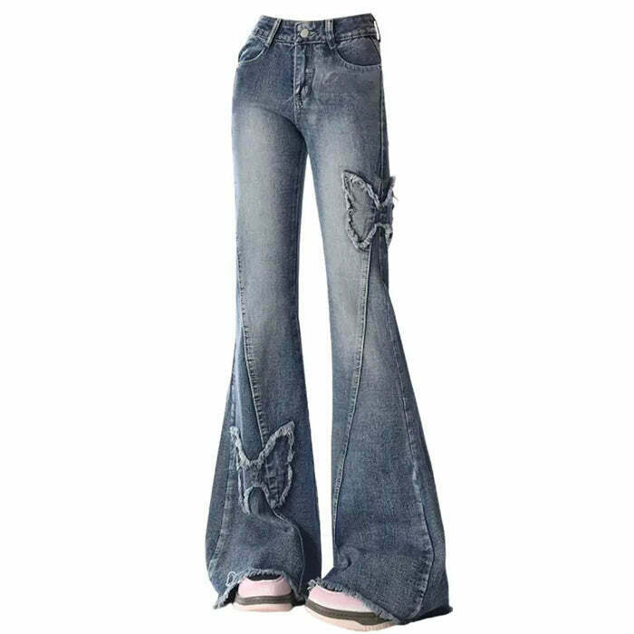 Trendy Y2K Butterfly Flare Jeans for Men - Stylish Low Rise Denim for a Retro Look