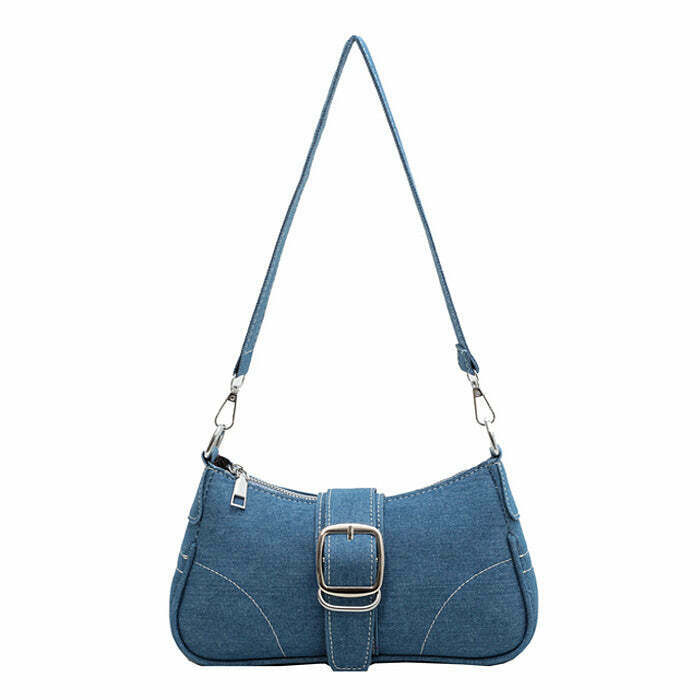 Trendy Y2K Denim Baguette Bag - Perfect for Korean Style Outfits and 2000s Fashion