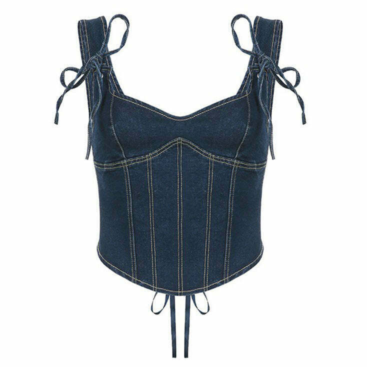 Trendy Y2K Denim Corset - Stylish 2000s Fashion for Unique Outfits & Dance Looks