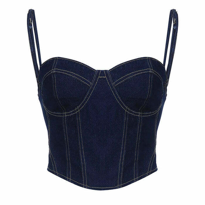 Trendy Y2K Denim Corset for Stylish Outfits - Embrace Y2K Fashion and Grunge Style