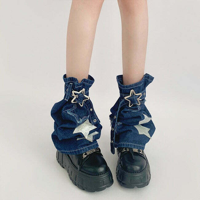 Trendy Y2K Denim Leg Warmers for a Stylish Cyber Look - Perfect for Modern Fashion Enthusiasts