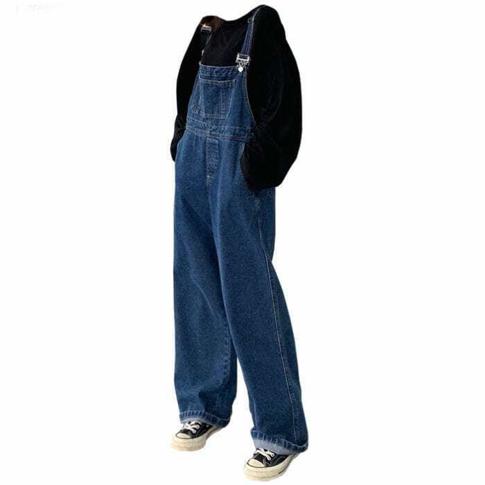 Trendy Y2K Denim Overalls for Men - Stylish Baggy 2010s Fashion & Red Outfits