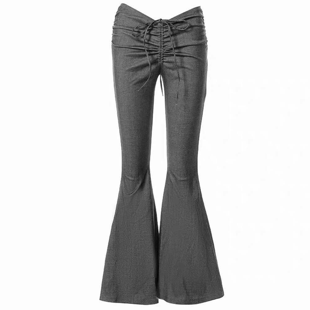 Trendy Y2K Drawstring Ruched Flare Pants for Stylish Grunge and Popstar Outfits