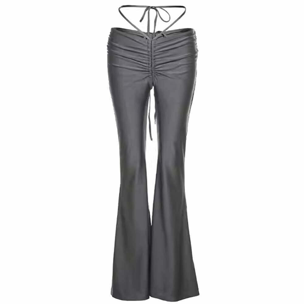 Trendy Y2K Drawstring Ruched Flare Pants for Stylish Grunge and Popstar Outfits