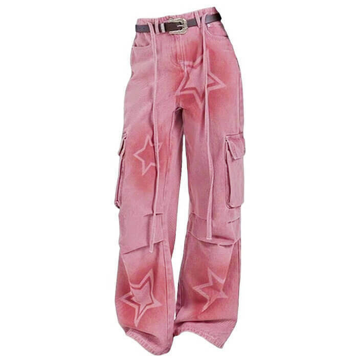 Trendy Y2K Graffiti Star Jeans for Men - Stylish Low Rise Y2K Denim for a Retro Look