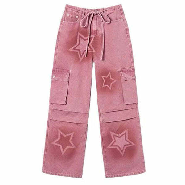 Trendy Y2K Graffiti Star Jeans for Men - Stylish Low Rise Y2K Denim for a Retro Look