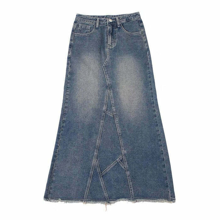 Trendy Y2K Grunge Denim Long Skirt for Women - Retro 2000s Fashion Must-Have