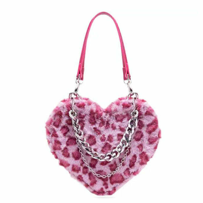 Trendy Y2K Heart Fuzzy Bag - Embrace Y2K Fashion Revival with Stylish Indie Vibes