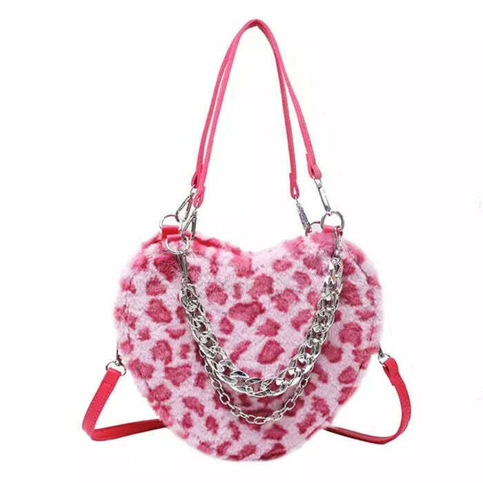 Trendy Y2K Heart Fuzzy Bag - Embrace Y2K Fashion Revival with Stylish Indie Vibes