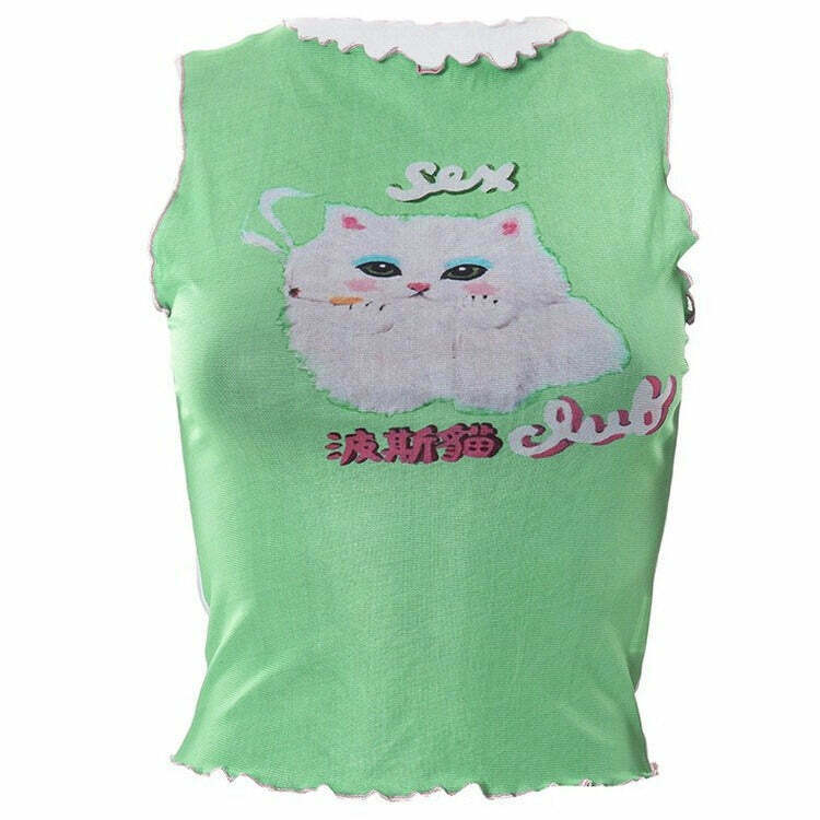 Trendy Y2K Kitty Crop Top - Stylish White Y2K Grunge Fashion for Classy Outfits