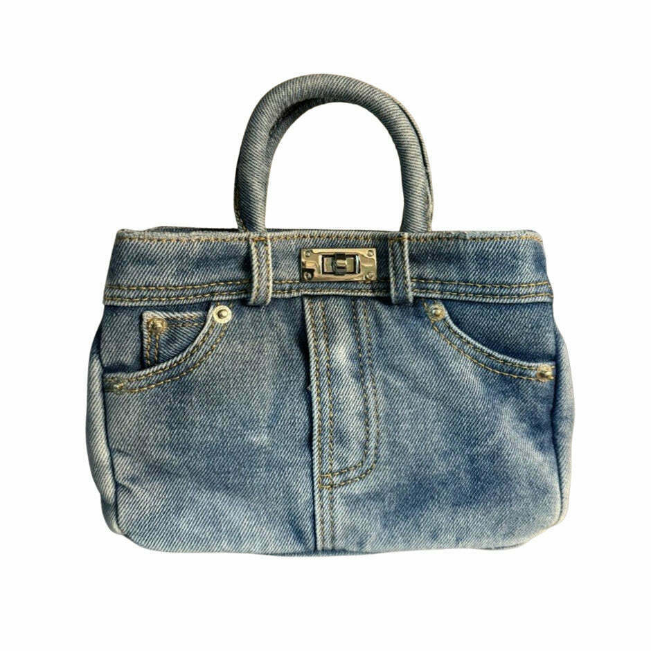 Trendy Y2K Mini Handbag in Blue Jeans - Perfect for 2000s Fashion and Grunge Styles