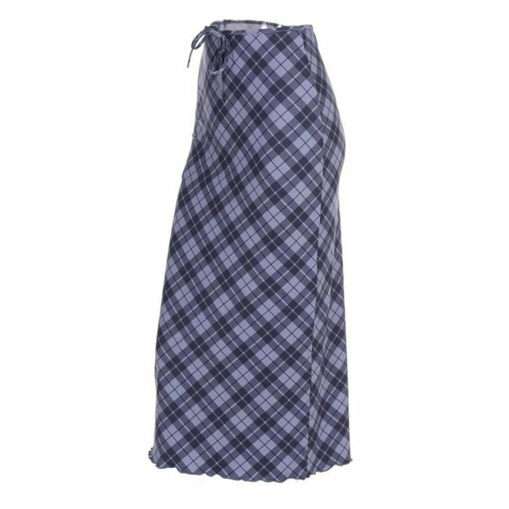 Trendy Y2K Plaid Maxi Skirt for Skater Style, Party Looks, and Fashion-Forward Outfits