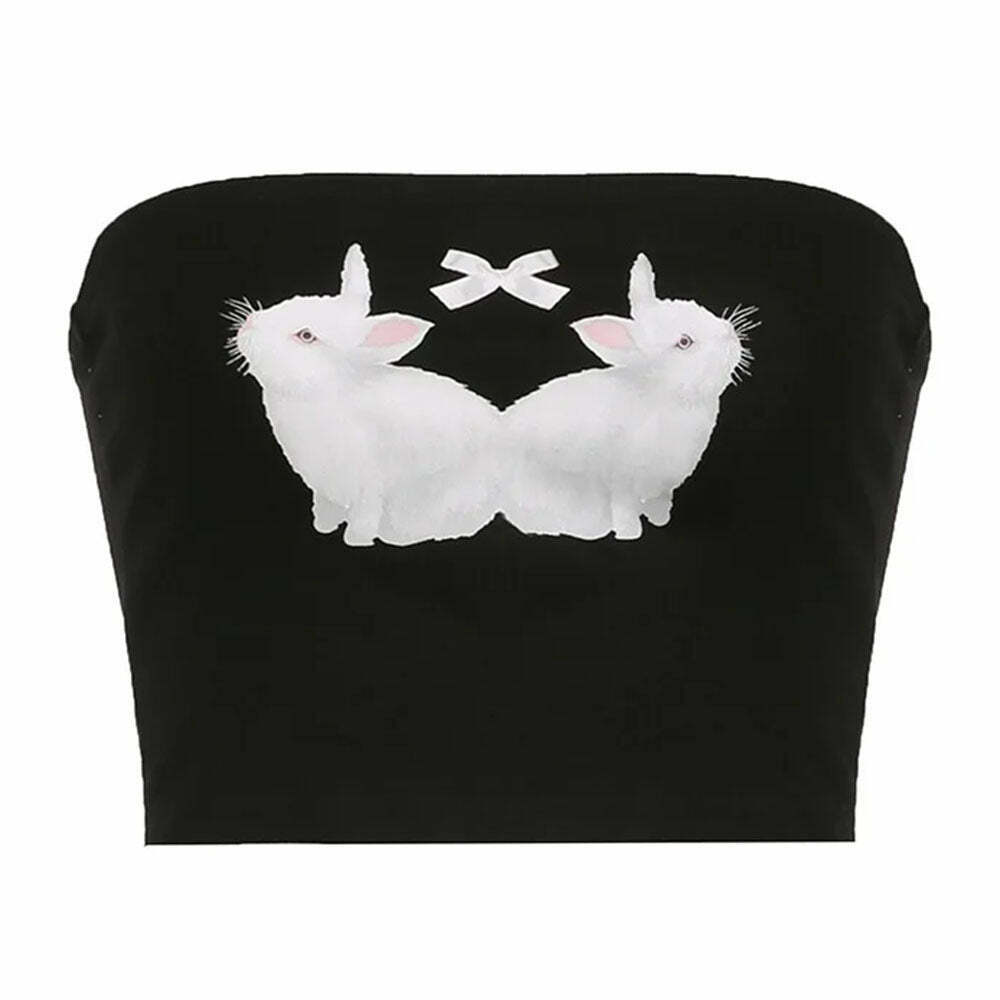 Trendy Y2K Rabbit Print Tube Top for Rave and Cyber Outfits - Cool 90s Style Fashion