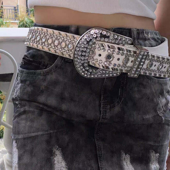 Trendy Y2K Rhinestone Belt for Men - Perfect for Concert Outfits and Cyber Style Fashion