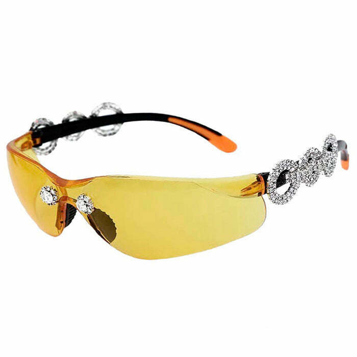 Trendy Y2K Rhinestone Sunglasses for Sporty Fashion & Retro Outfits - Clear & Silver Styles