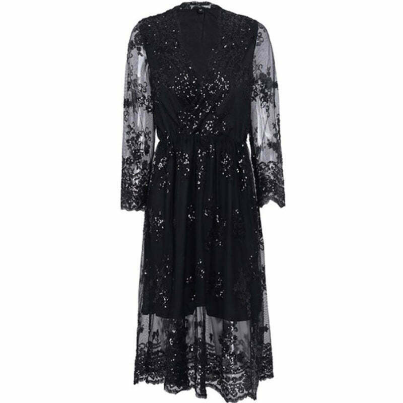 Trendy Y2K Sequin Dress in Baggy Style - Perfect for Grunge and Fall Fashion Outfits