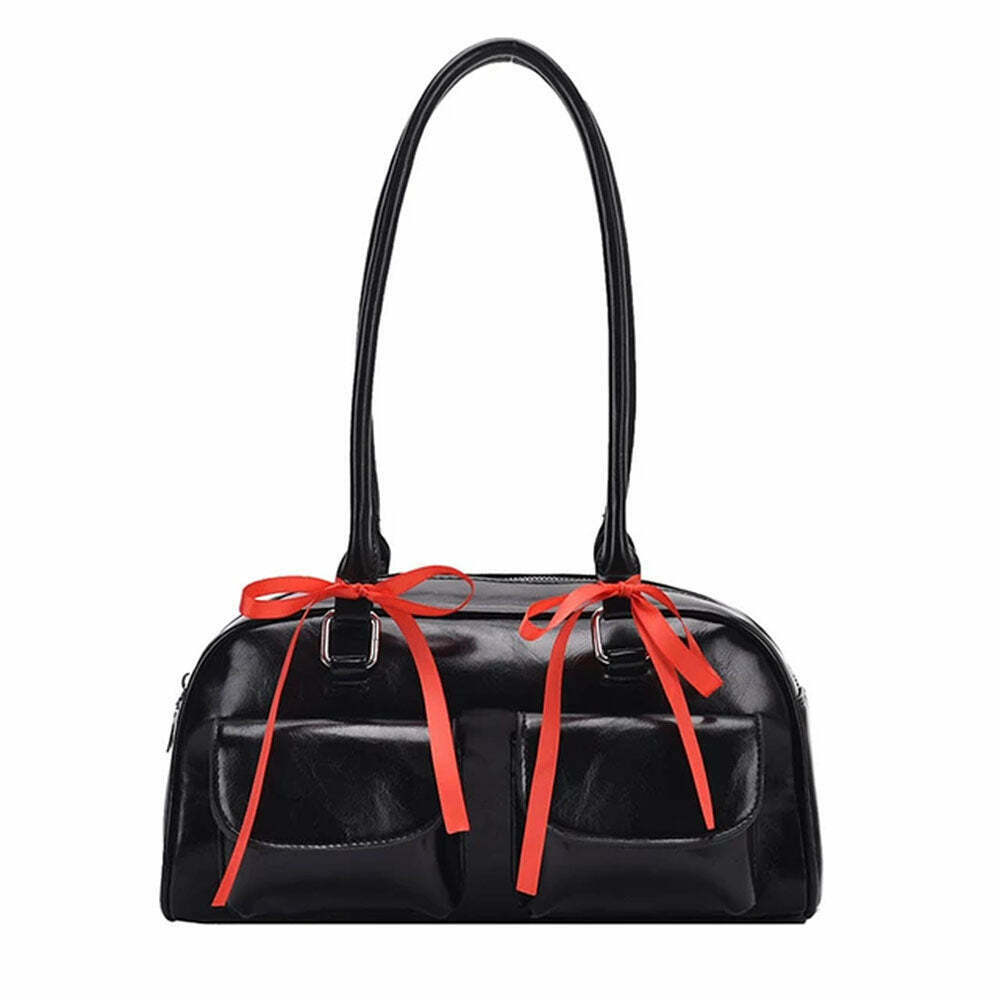 Trendy Y2K Shoulder Bag with Bows - Retro Aesthetic Style for Grunge and Gothic Outfits