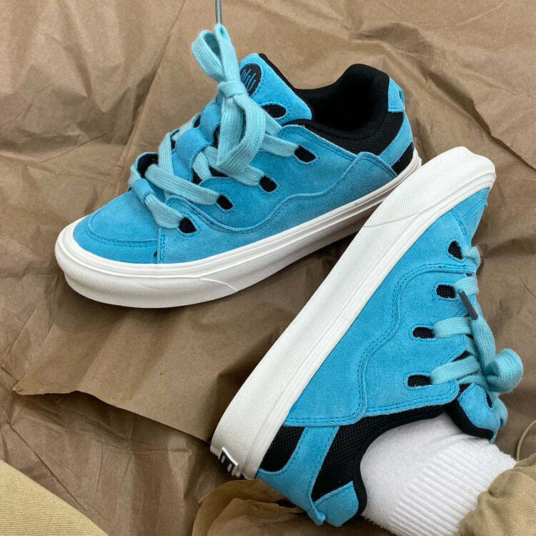 Trendy Y2K Skater Blue Sneakers for Boys - Embrace Korean Fashion & Soft Grunge Style