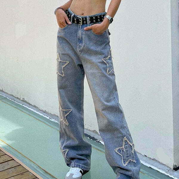 Trendy Y2K Star Baggy Jeans for Men - Retro Grunge Style for Fashion-Forward Outfits