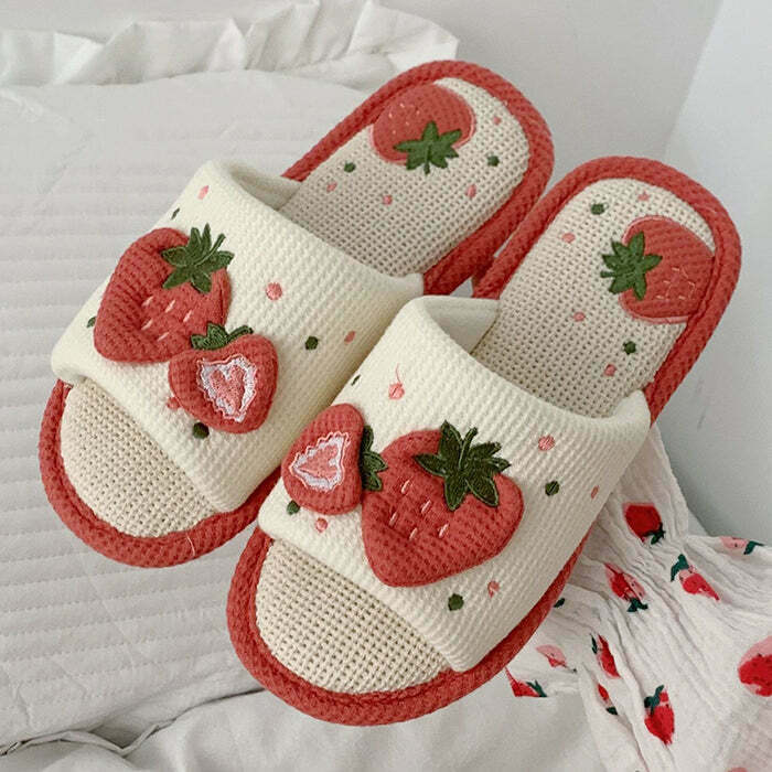 Trendy Y2K Strawberry Slippers for Stylish Grunge and Dark Fashion Enthusiasts