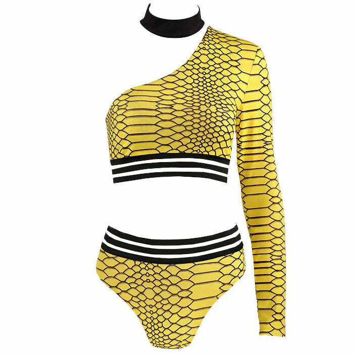 Trendy Yellow Snake Matching Set for Y2K Fashion Lovers - Stylish Cargo & Hijab Included