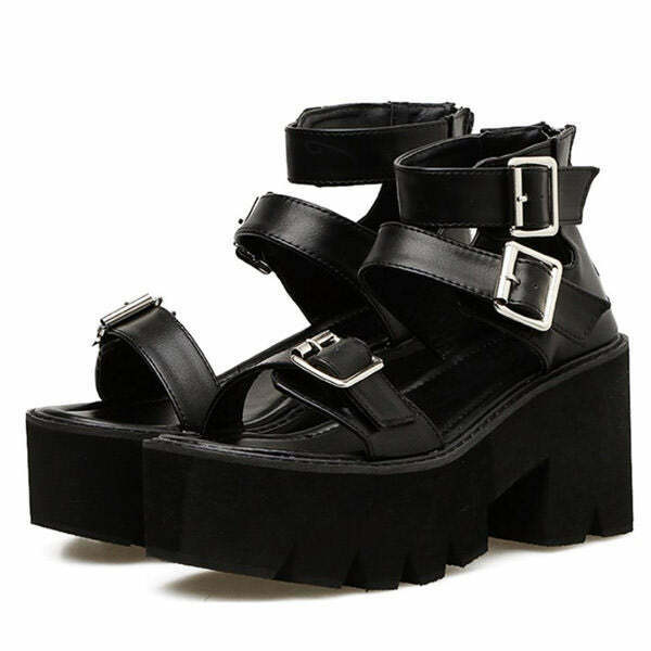 Triple Buckle Platform Sandals - Y2K Style Footwear for Retro Fashion Enthusiasts