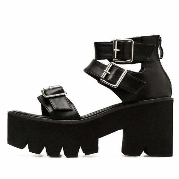 Triple Buckle Platform Sandals - Y2K Style Footwear for Retro Fashion Enthusiasts