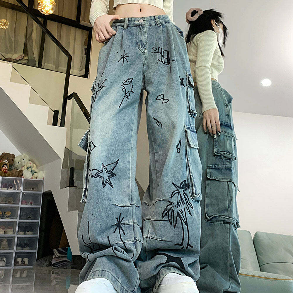 Urban Art Cargo Jeans for Men - Y2K Grunge Style & Boho Urban Fashion 2024