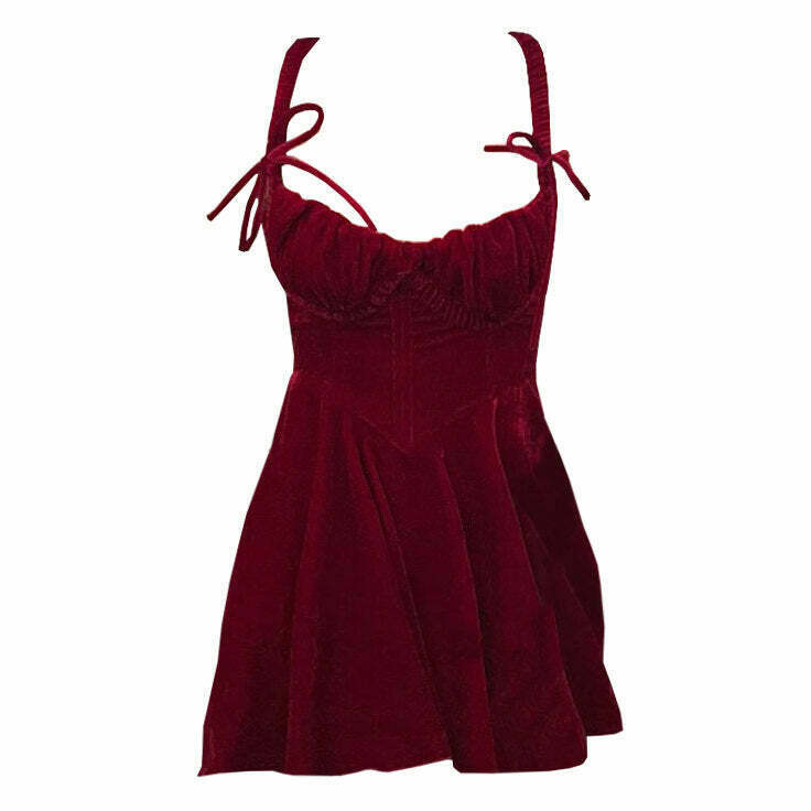 Vintage Aesthetic Red Velvet Mini Dress - Y2K Fashion Inspired Retro Style for Spring