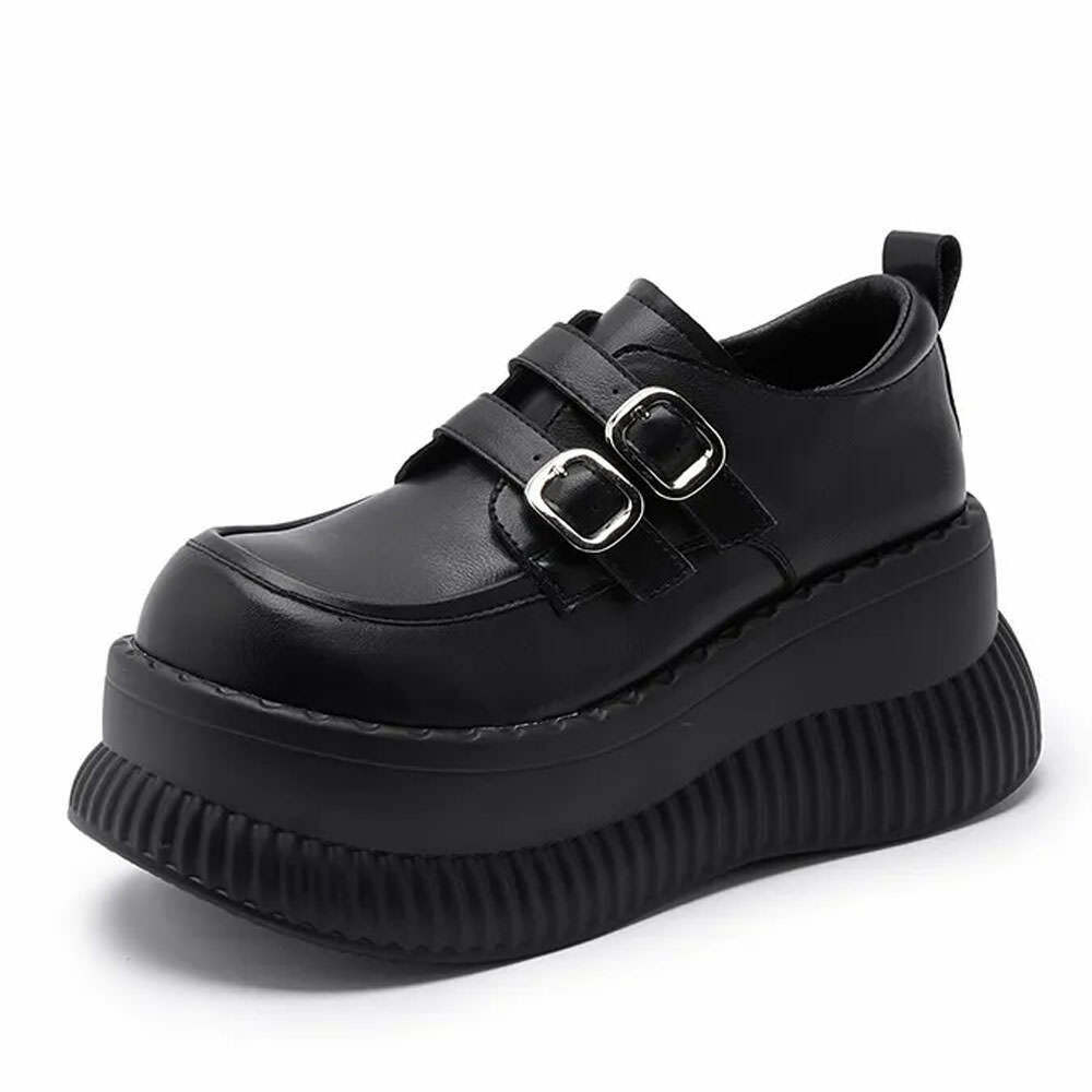 Vintage Double Buckle Space Platform Shoes - Trendy Y2K Style for Fashion Enthusiasts