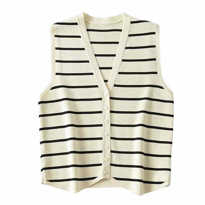 Vintage French Striped Button-Up Vest for Y2K Fashion Looks and Stylish Outfits