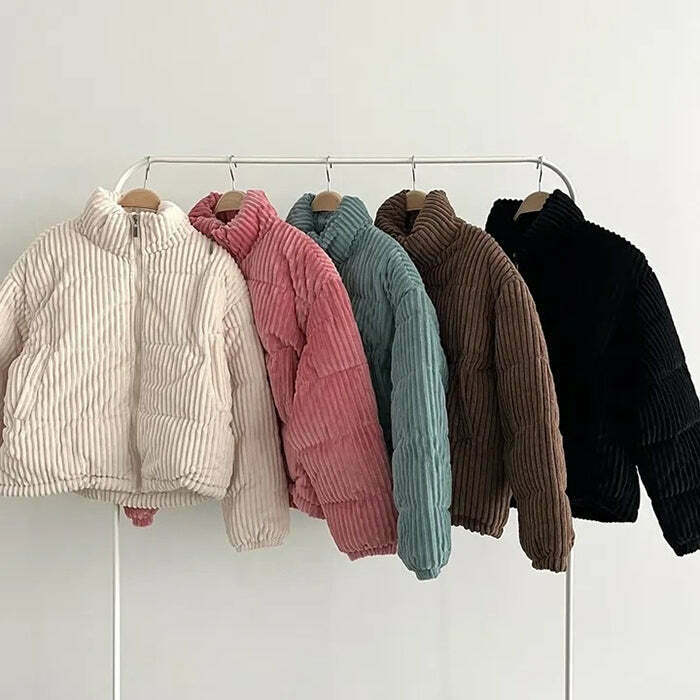 Vintage Patchwork Corduroy Puffer Jacket with Hood - Stylish Women's Outerwear