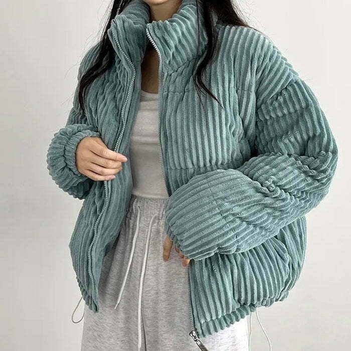 Vintage Patchwork Corduroy Puffer Jacket with Hood - Stylish Women's Outerwear