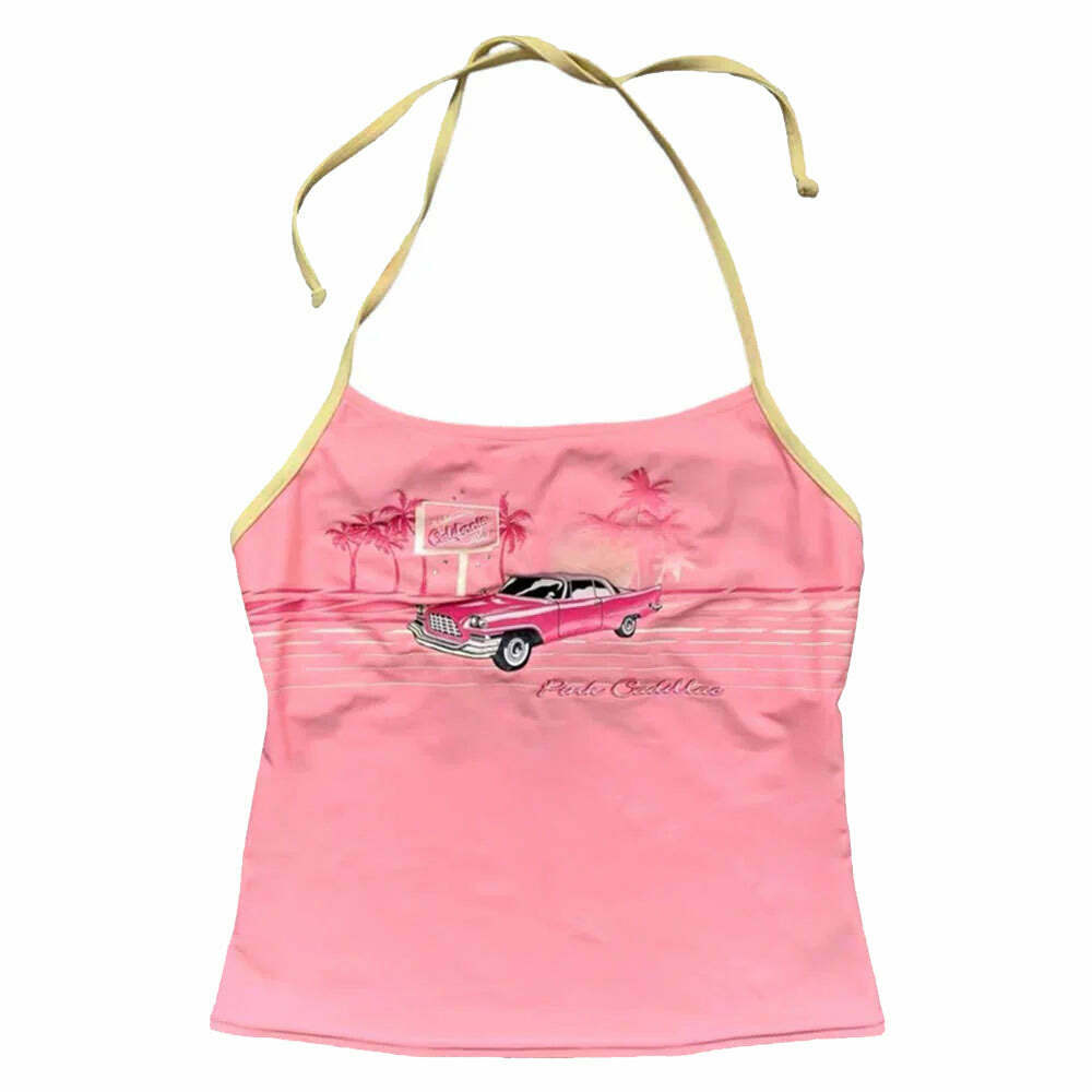 Vintage Pink Y2K Halter Top - Grunge Fashion Essential for Trendy Outfits and Styles