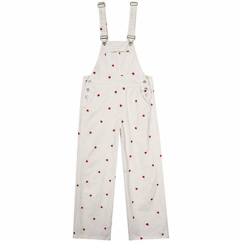 Vintage Red Hearts Jumpsuit for Y2K Style - Trendy Hippie & Grunge Fashion Outfit