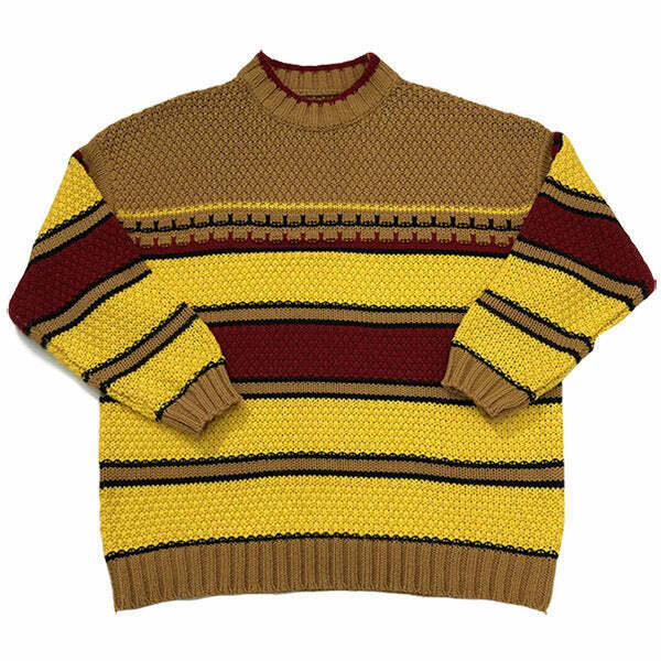 Vintage Striped Oversized Sweater - Y2K Style Knitwear for Grunge and Cyber Aesthetics