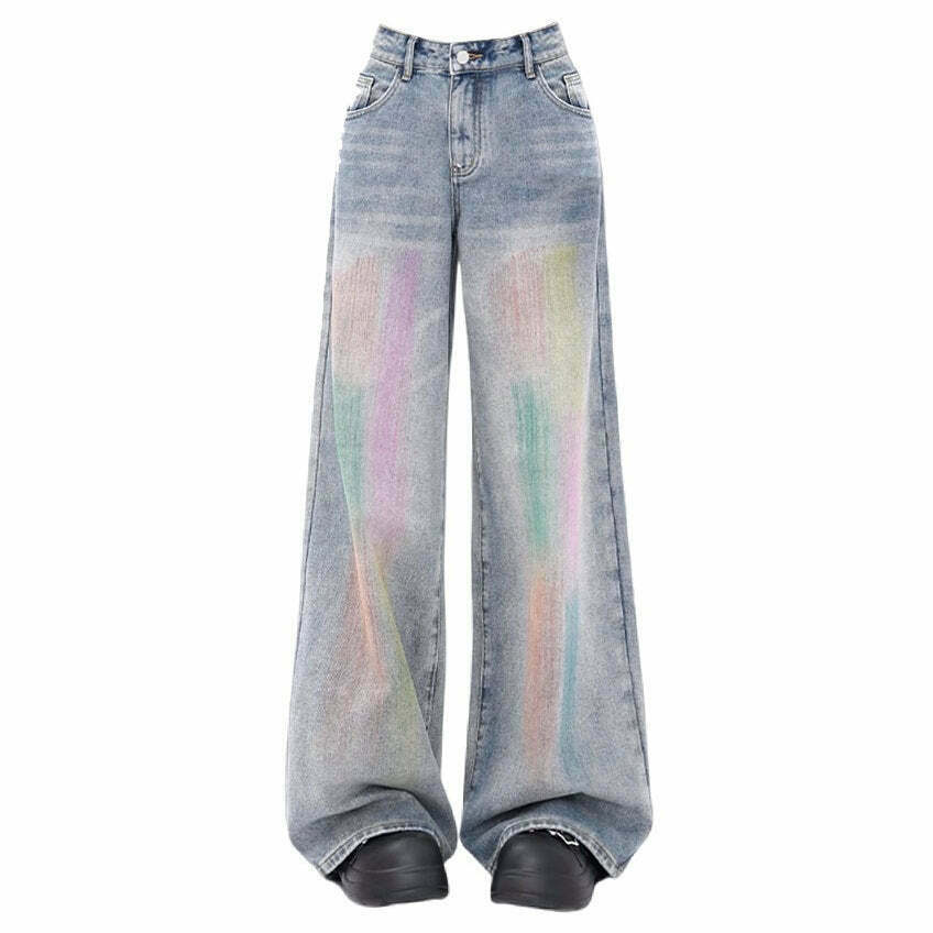 Vintage Style Brush Strokes Jeans for Y2K Fashion Lovers - Trendy Grunge Vintage Denim