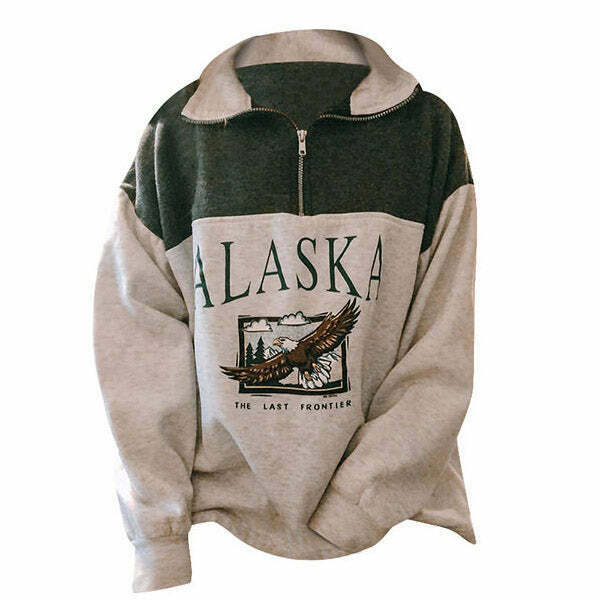 Vintage Y2K Alaska Zip Up Sweatshirt - Retro Style Graphics for Trendy Fall Outfits