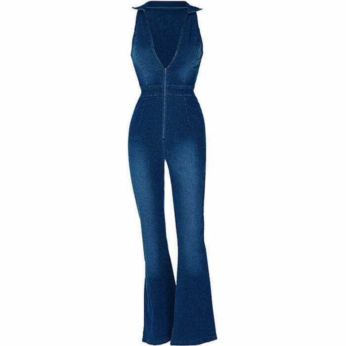 Vintage Y2K Grunge Denim Jumpsuit for Nostalgic Games and TikTok Party Style