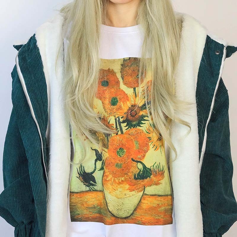 Vintage Y2K Van Gogh Sunflowers Tee - Trendy 90s Style for Fashion Enthusiasts