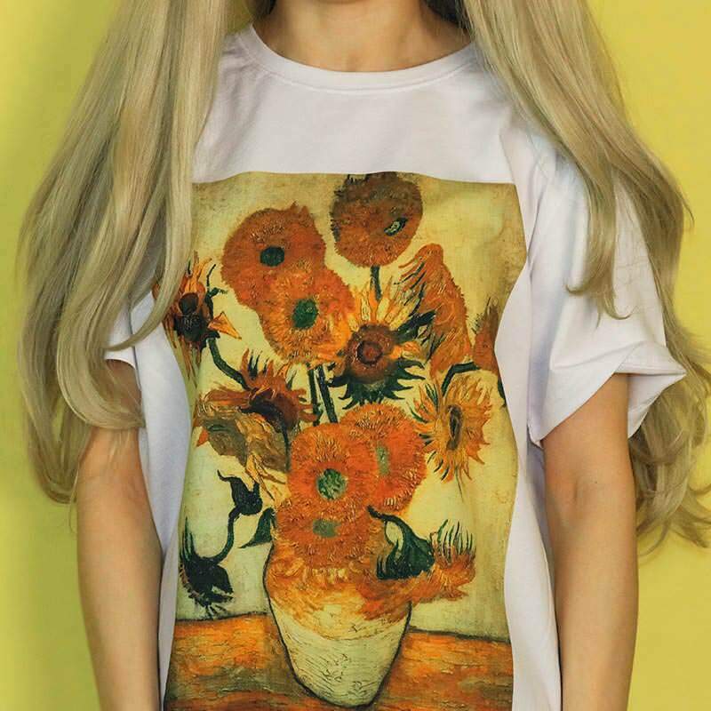 Vintage Y2K Van Gogh Sunflowers Tee - Trendy 90s Style for Fashion Enthusiasts