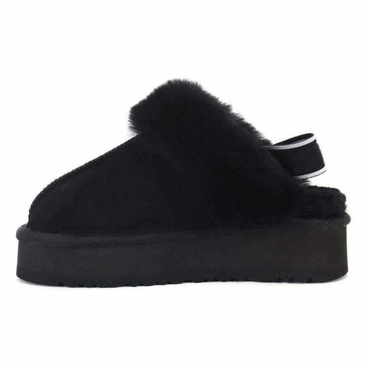 Warm Sheepskin Platform Slippers for Y2K Fashion: Trendy Summer Footwear for Stylish Looks