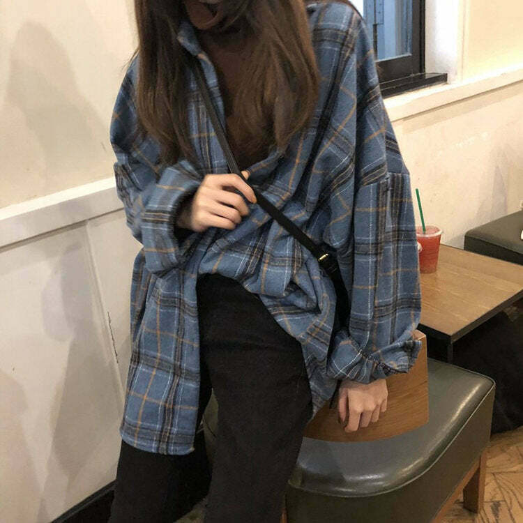 Warm Vibes Oversized Plaid Shirt - Vintage Y2K Style for Trendy Outfits in 2024