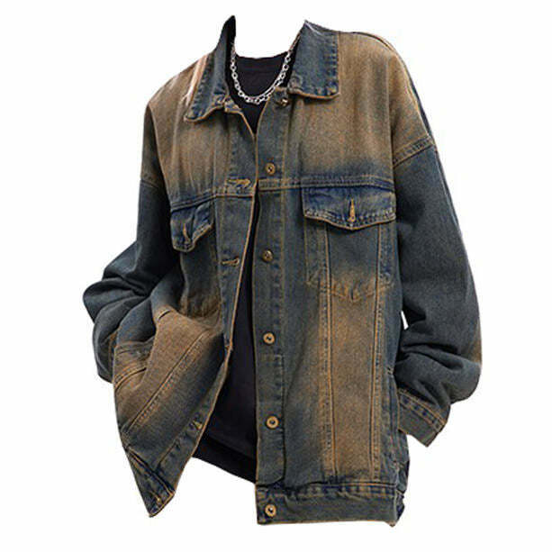 Washed Brown Loose Denim Jacket for Y2K Punk Style and Modern Kawaii Outfits