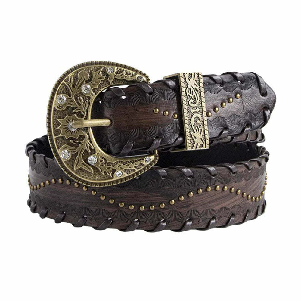 Western Aesthetic Buckle Belt - Y2K Fashion Statement for Trendy Baggy Style Looks