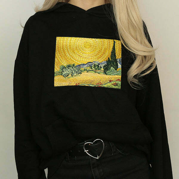 Wheat Field with Cypresses Hoodie - Y2K Grunge Harajuku Style for Fall Fashion